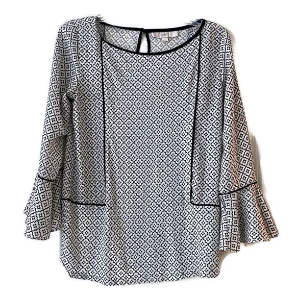 Loft white/black geometric print blouse. - Picture 2 of 7